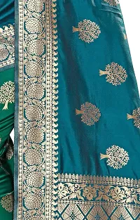 NITYA Women's Banarasi Silk Half and Half Pattern Saree with Blouse Piece (NT87, Kerosene Blue)-thumb3