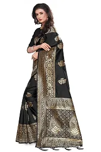 Panchaamrit Women's Soft Kota Chanderi Silk Blend Jacqaurd Woven Saree with Unstitched Blouse Piece| Black | Lichi Silk Saree with Soft Golden Zari Work-thumb2
