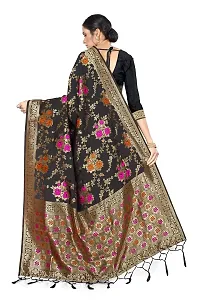 Panchaamrit Women's Kota Chanderi Silk Blend Jacquard Woven Meenakari Saree with Unstitched Blouse Piece | Colorful Floral Pattern | Black Lichi Silk Sari with Soft Zari Work-thumb1