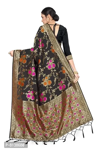 Panchaamrit Women's Kota Chanderi Silk Blend Jacquard Woven Meenakari Saree with Unstitched Blouse Piece | Colorful Floral Pattern | Black Lichi Silk Sari with Soft Zari Work-thumb2