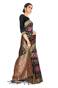 Panchaamrit Women's Kota Chanderi Silk Blend Jacquard Woven Meenakari Saree with Unstitched Blouse Piece | Colorful Floral Pattern | Black Lichi Silk Sari with Soft Zari Work-thumb2