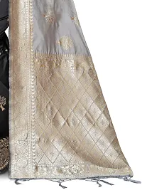 NITYA Women's Banarasi Silk Half and Half Pattern Saree with Blouse Piece (Grey)-thumb2