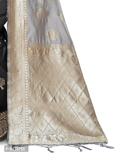 NITYA Women's Banarasi Silk Half and Half Pattern Saree with Blouse Piece (Grey)-thumb3