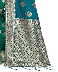 NITYA Women's Banarasi Silk Half and Half Pattern Saree with Blouse Piece (NT87, Kerosene Blue)-thumb2