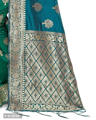 NITYA Women's Banarasi Silk Half and Half Pattern Saree with Blouse Piece (NT87, Kerosene Blue)-thumb3