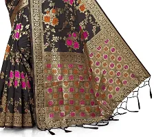 Panchaamrit Women's Kota Chanderi Silk Blend Jacquard Woven Meenakari Saree with Unstitched Blouse Piece | Colorful Floral Pattern | Black Lichi Silk Sari with Soft Zari Work-thumb3