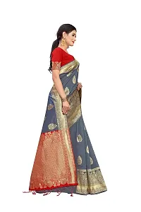 NITYA Women's Banarasi Silk Blend, Jacqaurd Saree With Blouse Piece (NT98_Dark Grey, Red)-thumb2