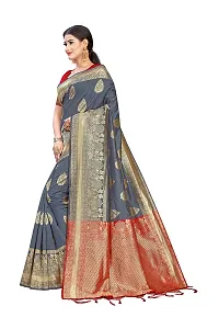 NITYA Women's Banarasi Silk Blend, Jacqaurd Saree With Blouse Piece (NT98_Dark Grey, Red)-thumb1