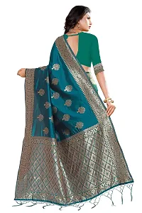 NITYA Women's Banarasi Silk Half and Half Pattern Saree with Blouse Piece (NT87, Kerosene Blue)-thumb1