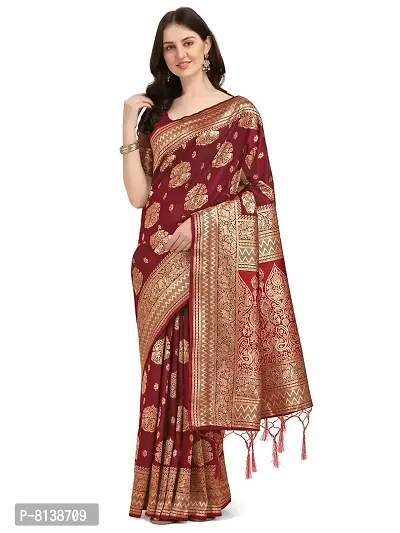 Panchaamrit Banarasi Paisley Design Silk Blend Saree With Unstitched Blouse Piece - Maroon