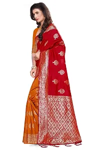 Panchaamrit Women's Soft Kota Silk Blend Jacquard Woven Half and Half Kanjivaram Saree with Unstitched Blouse Piece | Red and Orange | Lichi Silk Saree with Golden Zari Work-thumb4