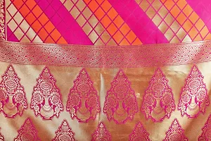 Nitya Soft Kota Chanderi Silk Blend Jacqaurd Woven Saree with Unstitched Contrast Blouse Piece | Pink Lichi Silk Saree with Soft Golden Zari Work-thumb3