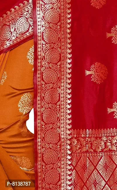 NITYA Women's Banarasi Silk Half and Half Pattern Saree with Blouse Piece (Red)-thumb4