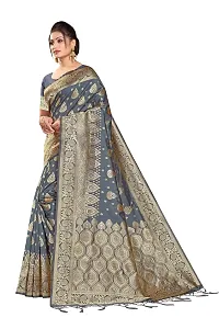 Panchaamrit Women's Soft Kota Chanderi Silk Blend Jacquard Woven Saree with Unstitched Blouse Piece | Lichi Silk Saree with Soft Golden Zari Work (Dark Grey)-thumb2