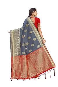 NITYA Women's Banarasi Silk Blend, Jacqaurd Saree With Blouse Piece (NT98_Dark Grey, Red)-thumb3