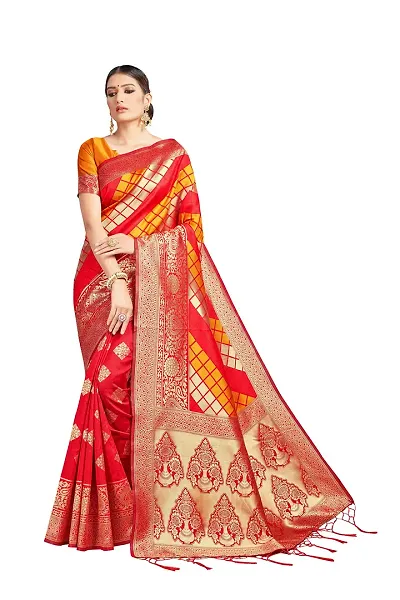 Nitya Soft Kota Chanderi Silk Blend Jacqaurd Woven Saree with Unstitched Contrast Blouse Piece | Lichi Silk Saree with Soft Golden Zari Work