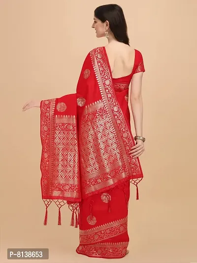 Panchaamrit Banarasi Paisley Design Silk Blend Saree With Unstitched Blouse Piece - Red-thumb3