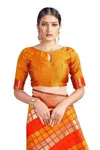 Panchaamrit Women's Soft Kota Chanderi Silk Blend Jacqaurd Woven Saree with Unstitched Contrast Blouse Piece | Orange Lichi Silk Saree with Soft Golden Zari Work-thumb3