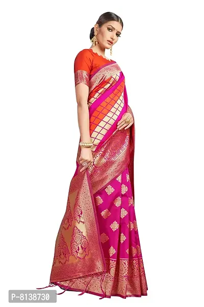 Nitya Soft Kota Chanderi Silk Blend Jacqaurd Woven Saree with Unstitched Contrast Blouse Piece | Pink Lichi Silk Saree with Soft Golden Zari Work-thumb5