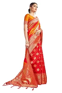 Nitya Soft Kota Chanderi Silk Blend Jacqaurd Woven Saree with Unstitched Contrast Blouse Piece | Red Lichi Silk Saree with Soft Golden Zari Work-thumb4
