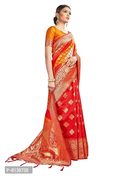 Nitya Soft Kota Chanderi Silk Blend Jacqaurd Woven Saree with Unstitched Contrast Blouse Piece | Red Lichi Silk Saree with Soft Golden Zari Work-thumb5