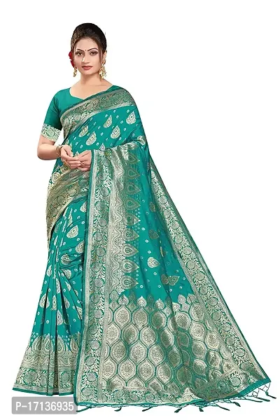 Stylish Art Silk Sea Green Woven Design Saree with Blouse piece-thumb0