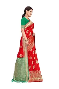 NITYA Women's Banarasi Silk Blend, Jacqaurd Saree With Blouse Piece (NT98_Red, Green)-thumb1