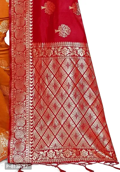 NITYA Women's Banarasi Silk Half and Half Pattern Saree with Blouse Piece (Red)-thumb3