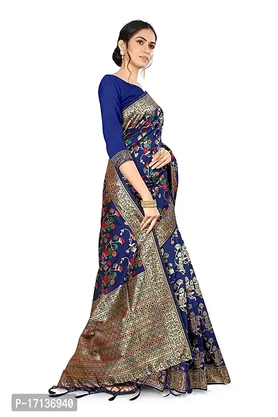 Stylish Art Silk Blue Woven Design Saree with Blouse piece-thumb2