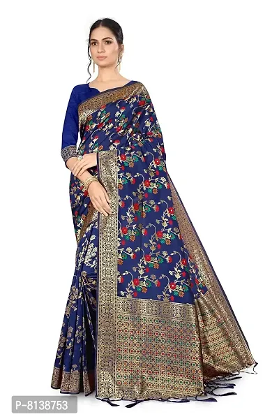 NITYA Women's Banarasi Art Silk Saree With Unstitched Blouse Piece (NT-15.001.01_Navy Blue)