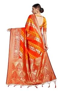 Panchaamrit Women's Soft Kota Chanderi Silk Blend Jacqaurd Woven Saree with Unstitched Contrast Blouse Piece | Orange Lichi Silk Saree with Soft Golden Zari Work-thumb1