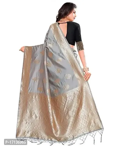 Stylish Art Silk Grey Woven Design Saree with Blouse piece-thumb2