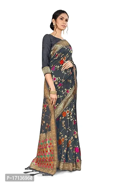 Stylish Art Silk Grey Woven Design Saree with Blouse piece-thumb2