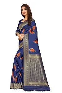 Nitya Soft Banarasi Art Silk Jacquard Woven Meenakari Saree with Unstitched Blouse Piece | Colorful Floral Pattern | Navy Blue Lichi Silk Sari with Soft Copper Zari Work-thumb2