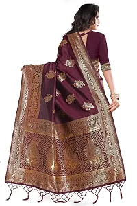 Panchaamrit Women's Soft Kota Chanderi Silk Blend Jacqaurd Woven Saree with Unstitched Blouse Piece| Maroon | Lichi Silk Saree with Soft Golden Zari Work-thumb2