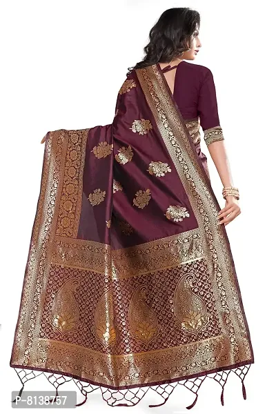 Panchaamrit Women's Soft Kota Chanderi Silk Blend Jacqaurd Woven Saree with Unstitched Blouse Piece| Maroon | Lichi Silk Saree with Soft Golden Zari Work-thumb3