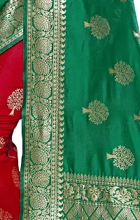 NITYA Women's Banarasi Silk Half and Half Pattern Saree with Blouse Piece (Parrot Green)-thumb3