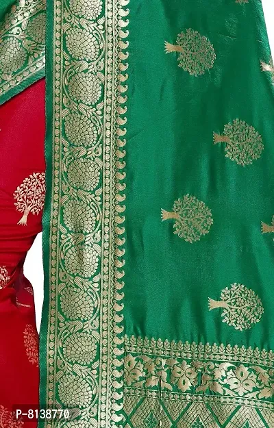 NITYA Women's Banarasi Silk Half and Half Pattern Saree with Blouse Piece (Parrot Green)-thumb4