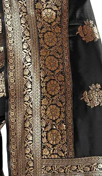 Panchaamrit Women's Soft Kota Chanderi Silk Blend Jacqaurd Woven Saree with Unstitched Blouse Piece| Black | Lichi Silk Saree with Soft Golden Zari Work-thumb4