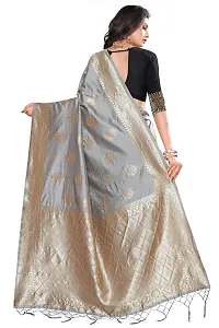 NITYA Women's Banarasi Silk Half and Half Pattern Saree with Blouse Piece (Grey)-thumb1