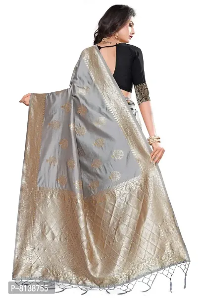 NITYA Women's Banarasi Silk Half and Half Pattern Saree with Blouse Piece (Grey)-thumb2