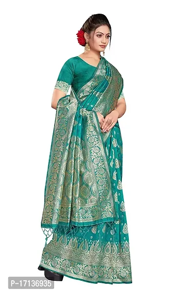 Stylish Art Silk Sea Green Woven Design Saree with Blouse piece-thumb4