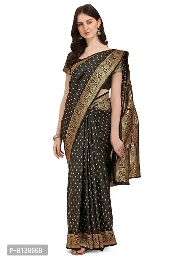 Panchaamrit Banarasi Paisley Design Silk Blend Saree With Unstitched Blouse Piece - Black