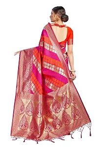Nitya Soft Kota Chanderi Silk Blend Jacqaurd Woven Saree with Unstitched Contrast Blouse Piece | Pink Lichi Silk Saree with Soft Golden Zari Work-thumb1