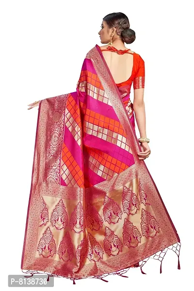 Nitya Soft Kota Chanderi Silk Blend Jacqaurd Woven Saree with Unstitched Contrast Blouse Piece | Pink Lichi Silk Saree with Soft Golden Zari Work-thumb2