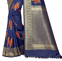 Nitya Soft Banarasi Art Silk Jacquard Woven Meenakari Saree with Unstitched Blouse Piece | Colorful Floral Pattern | Navy Blue Lichi Silk Sari with Soft Copper Zari Work-thumb3