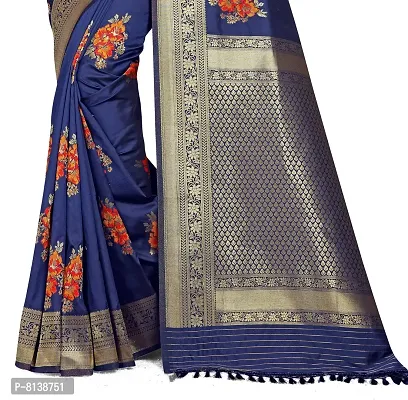 Nitya Soft Banarasi Art Silk Jacquard Woven Meenakari Saree with Unstitched Blouse Piece | Colorful Floral Pattern | Navy Blue Lichi Silk Sari with Soft Copper Zari Work-thumb4