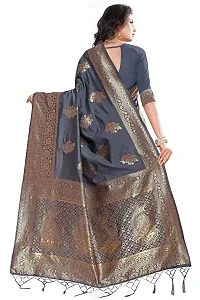 Panchaamrit Women's Soft Kota Chanderi Silk Blend Jacqaurd Woven Saree with Unstitched Blouse Piece| Dark Grey | Lichi Silk Saree with Soft Golden Zari Work-thumb1