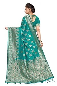 Panchaamrit Women's Soft Kota Chanderi Silk Blend Jacquard Woven Saree with Unstitched Blouse Piece | Lichi Silk Saree with Soft Golden Zari Work (Light Green)-thumb3