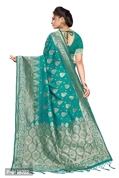 Panchaamrit Women's Soft Kota Chanderi Silk Blend Jacquard Woven Saree with Unstitched Blouse Piece | Lichi Silk Saree with Soft Golden Zari Work (Light Green)-thumb4